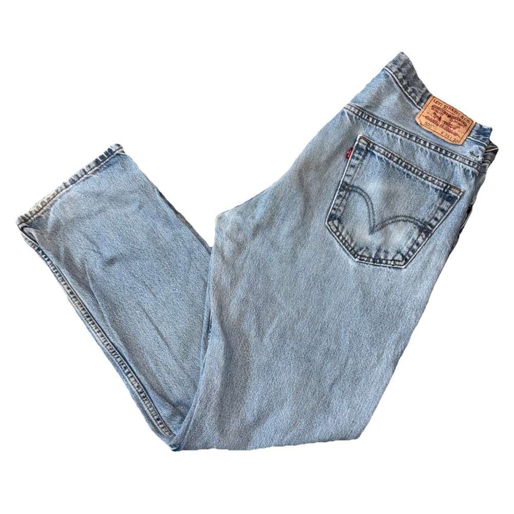 Levi Levis 505 Regular Fit Blue Jeans Men's 36x32 Grunge Faded Hole Frayed Hems